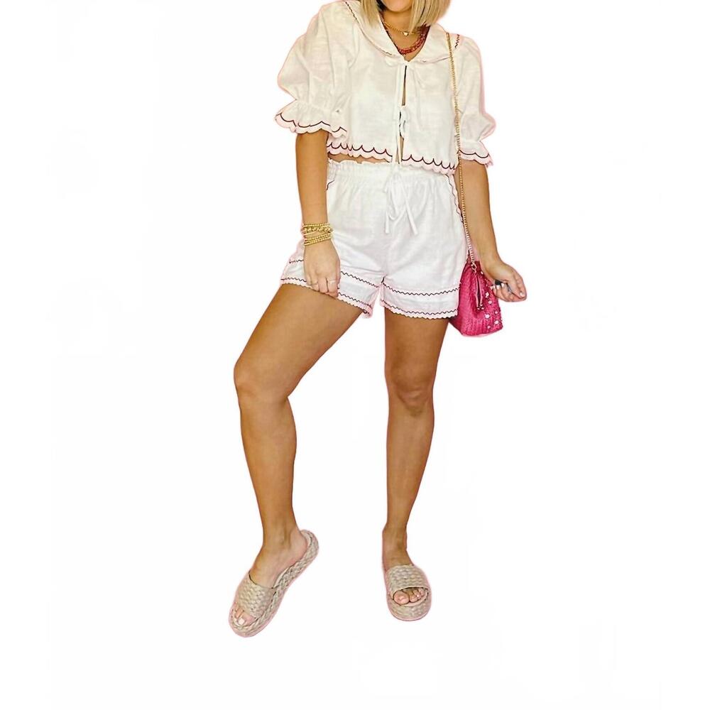 NEW MABLE millie scallop top and short set in white/red - Picture 4 of 5